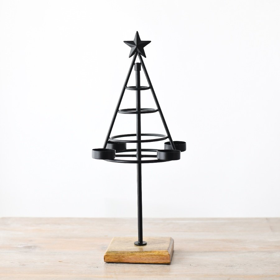 Portland Living Wooden Base Christmas Tree Candle Holder, 42cm