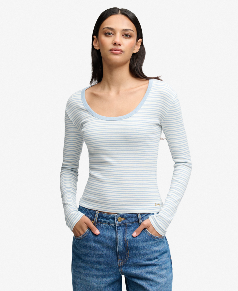 Superdry Ath Ess Striped Ls Top Blue Fog Stripe