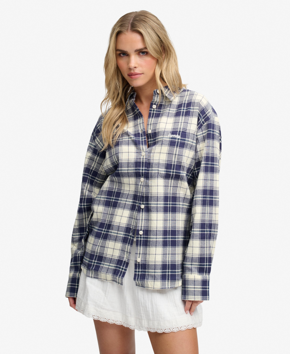 Superdry Check Flannel Relaxed Shirt Eclipse Navy Check