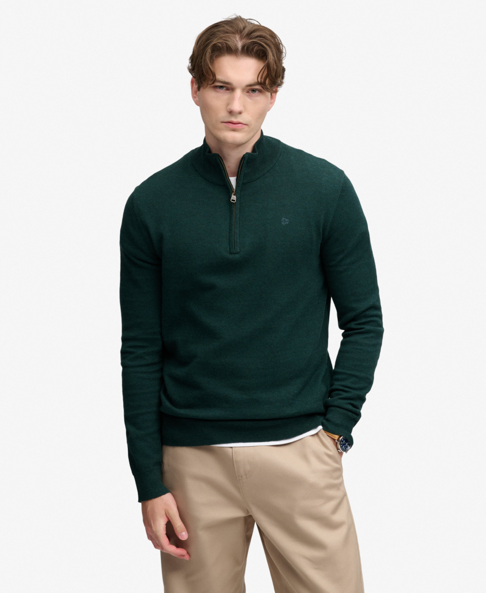 Superdry ESS LW WOOL BLEND 1 ZIP Deep Pine Green