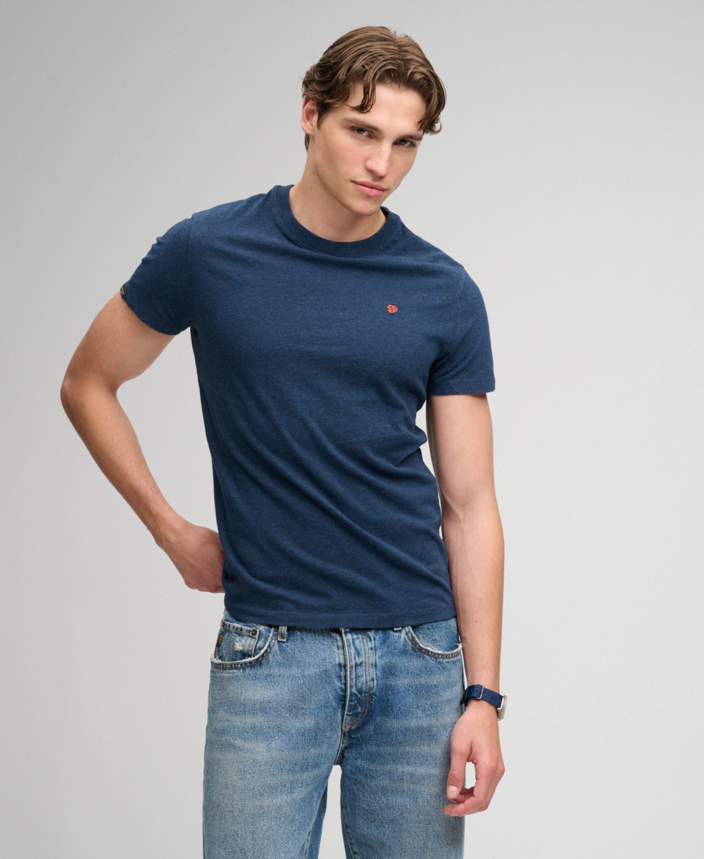 Superdry ESSENTIAL SDCO LOGO EMB TEE Deep Sea Blue Marl Orange