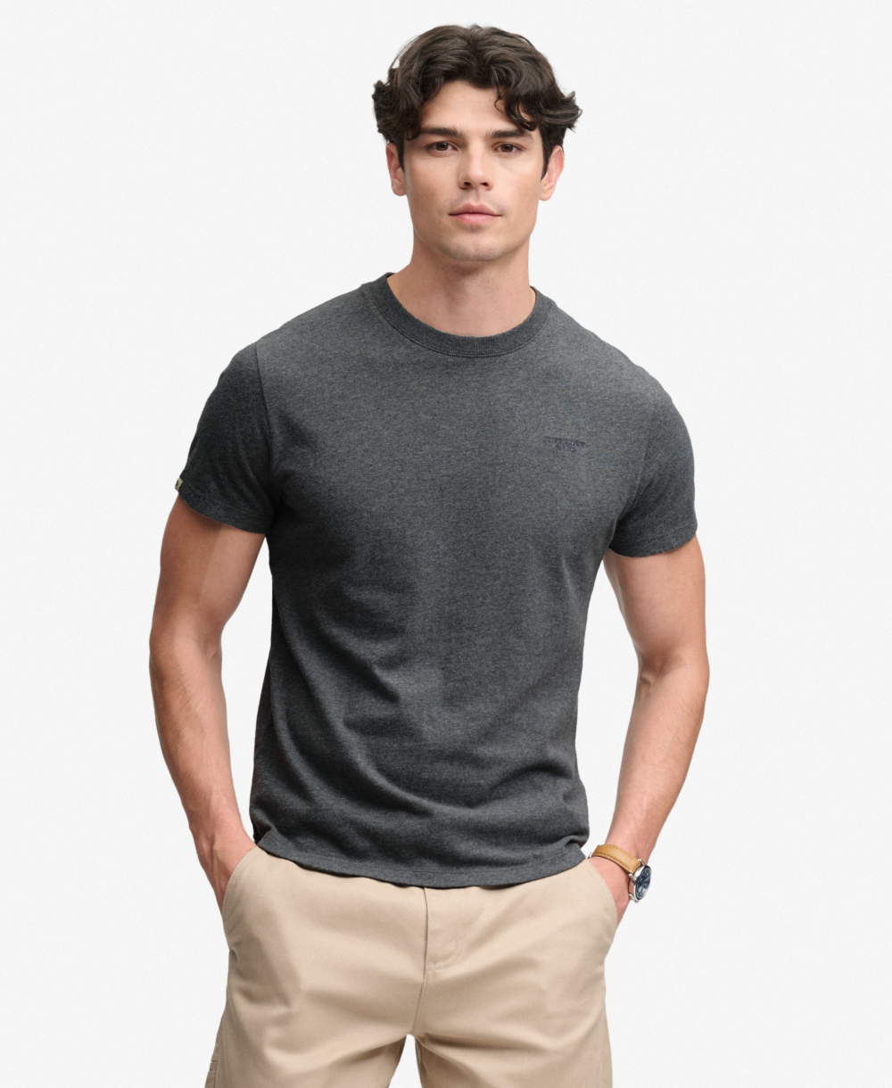 Superdry ESSENTIAL STACKED LOGO EMB TEE Antique Grey Marl Stone Grey