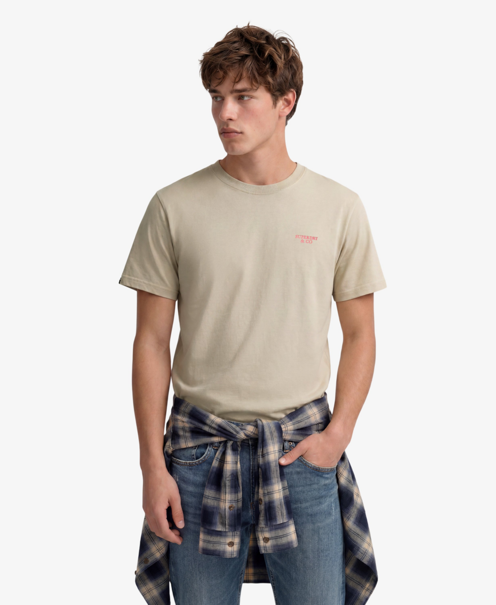 Superdry ESSENTIAL STACKED LOGO EMB TEE Birch Neon Pink