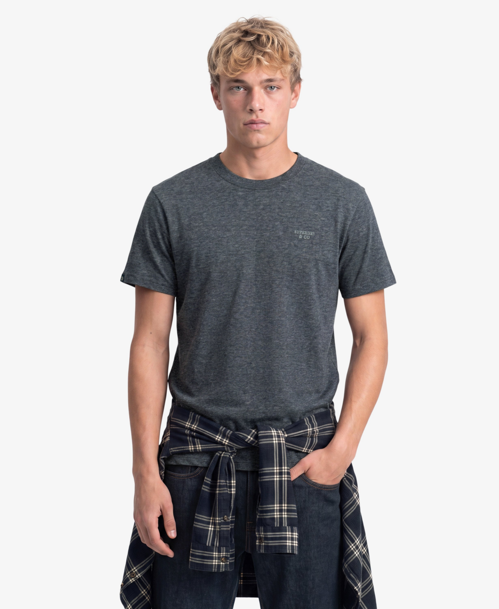Superdry ESSENTIAL STACKED LOGO EMB TEE Eclipse Navy Grey Feeder Grey