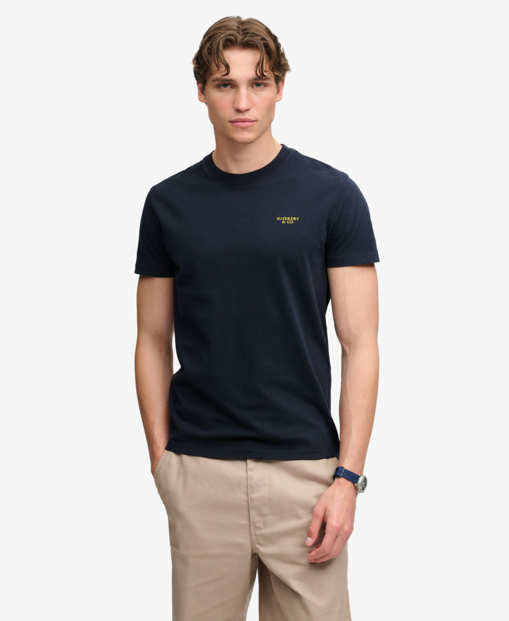 Superdry ESSENTIAL STACKED LOGO EMB TEE Eclipse Navy Neon Lime