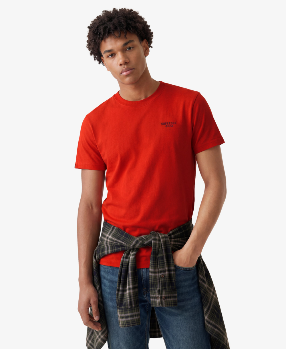 Superdry ESSENTIAL STACKED LOGO EMB TEE Lollipop Red Navy