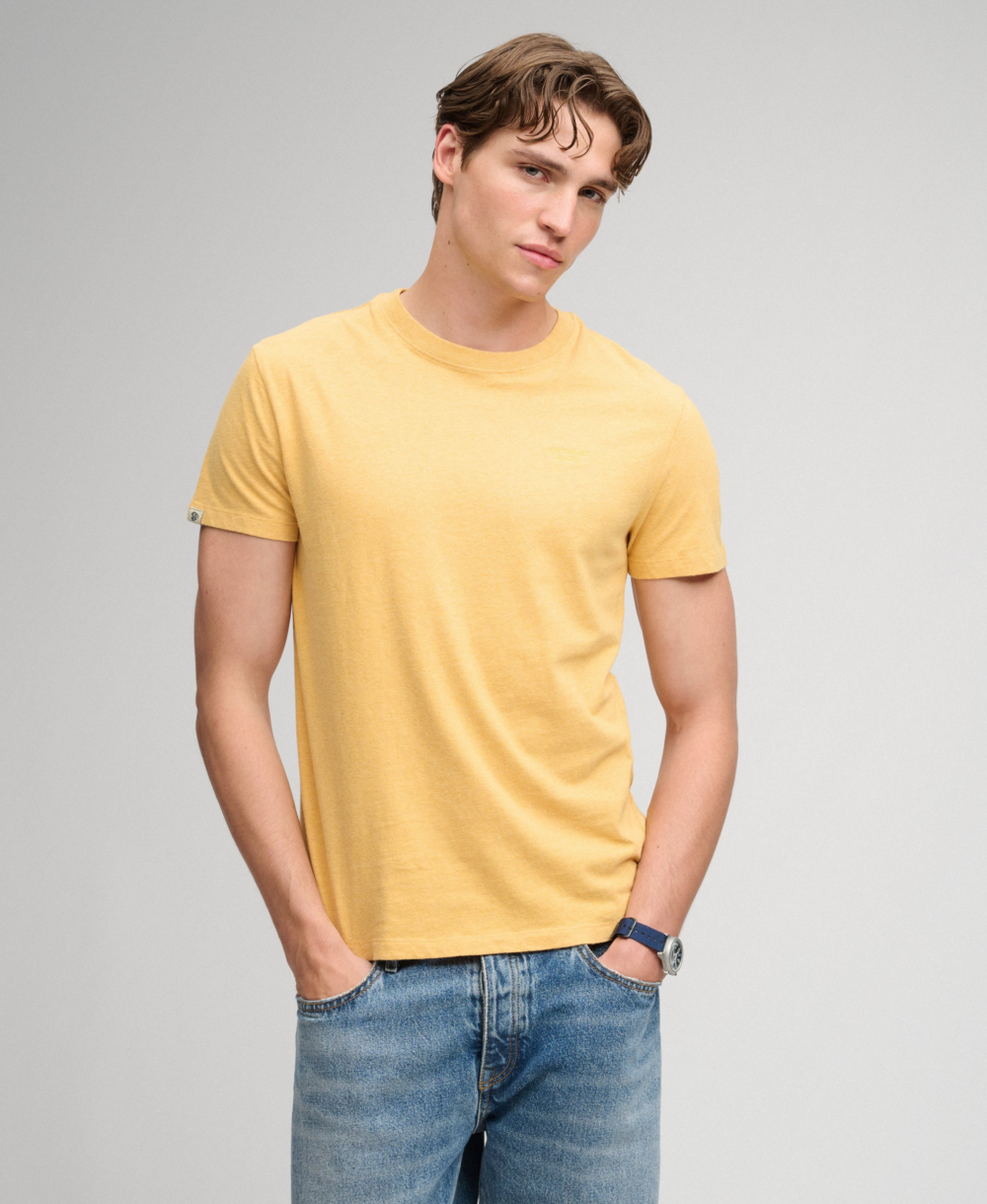 Superdry ESSENTIAL STACKED LOGO EMB TEE Ochre Yellow Marl Yolk Yellow