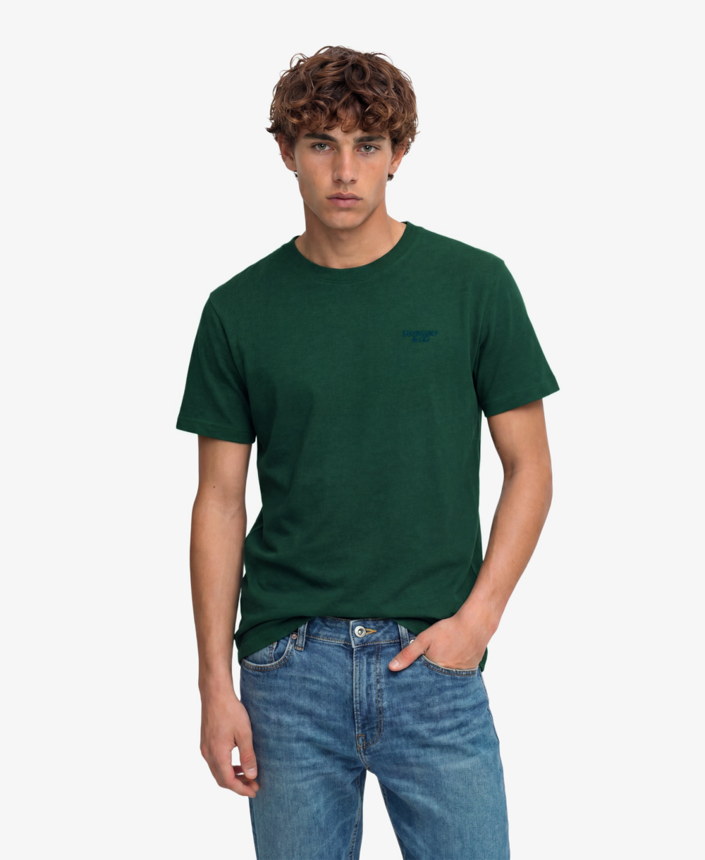 Superdry ESSENTIAL STACKED LOGO EMB TEE Pitch Green Marl Pure Navy
