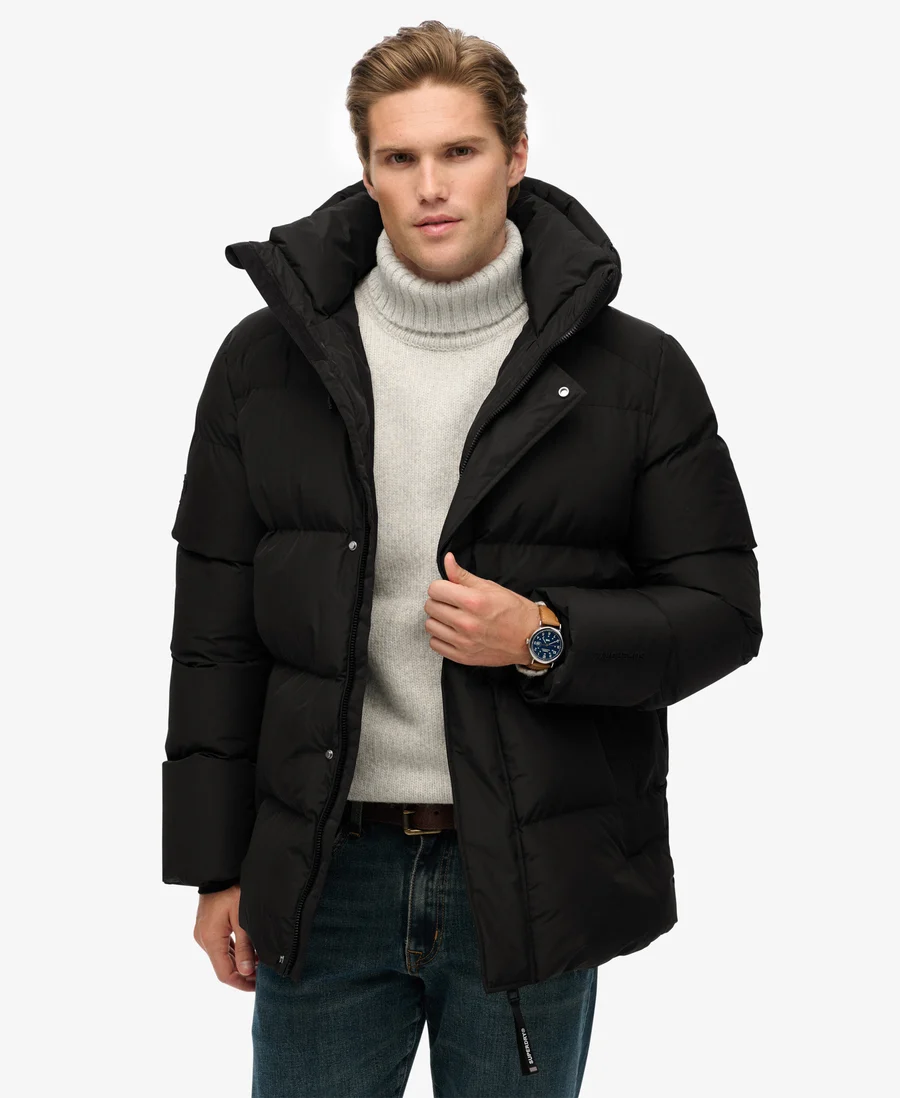 Superdry HOODED 5 BAFFLE SPORTS PUFFER Black