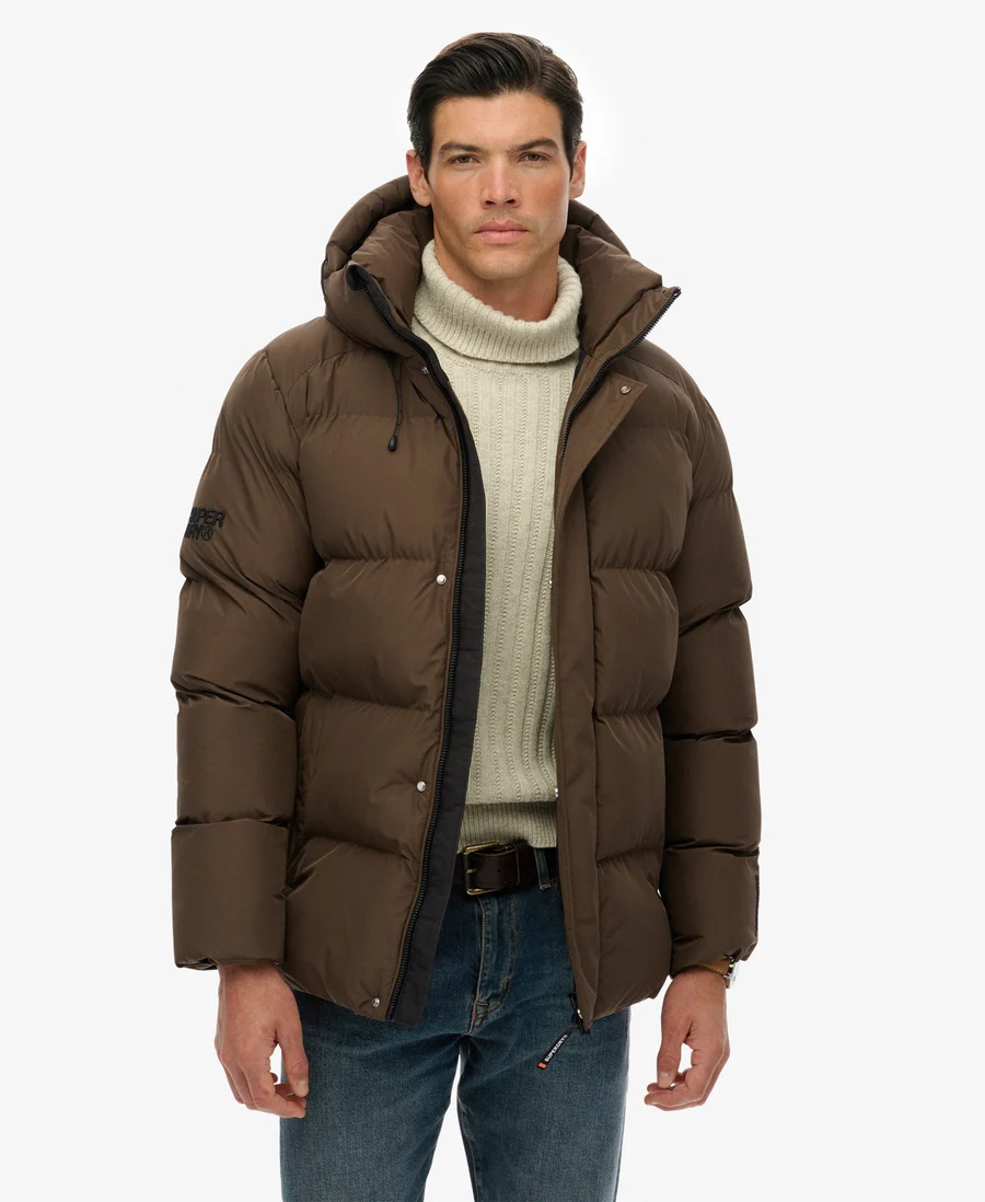 Superdry HOODED 5 BAFFLE SPORTS PUFFER Slate Brown