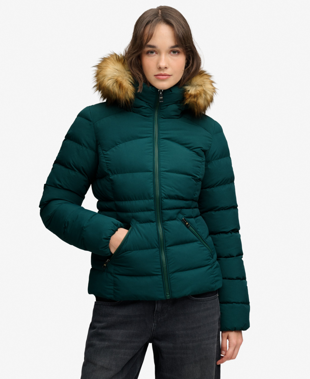 Superdry Hood Faux Fur Fuji Padded Jkt Dark Pine Green