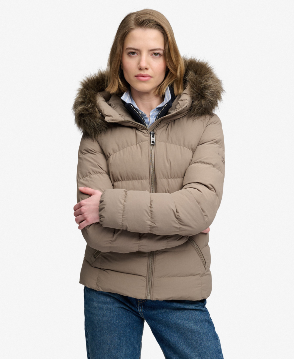 Superdry Hood Faux Fur Fuji Padded Jkt Fallen Rock Brown