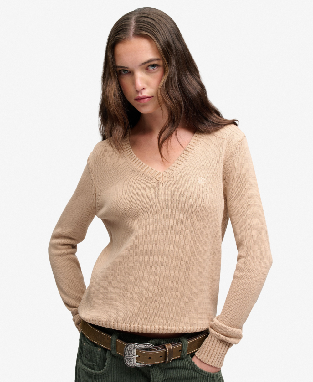 Superdry Washed V Neck Jumper Light Taupe