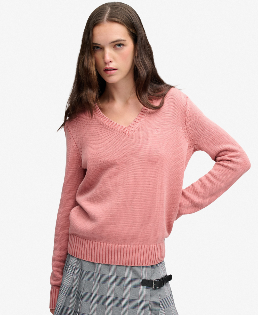 Superdry Washed V Neck Jumper Withered Rose