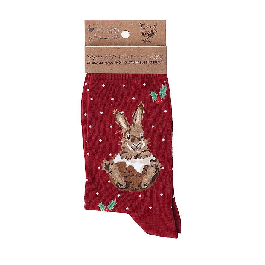 Wrendale Designs Rabbit Christmas Sock Little Pudding Red