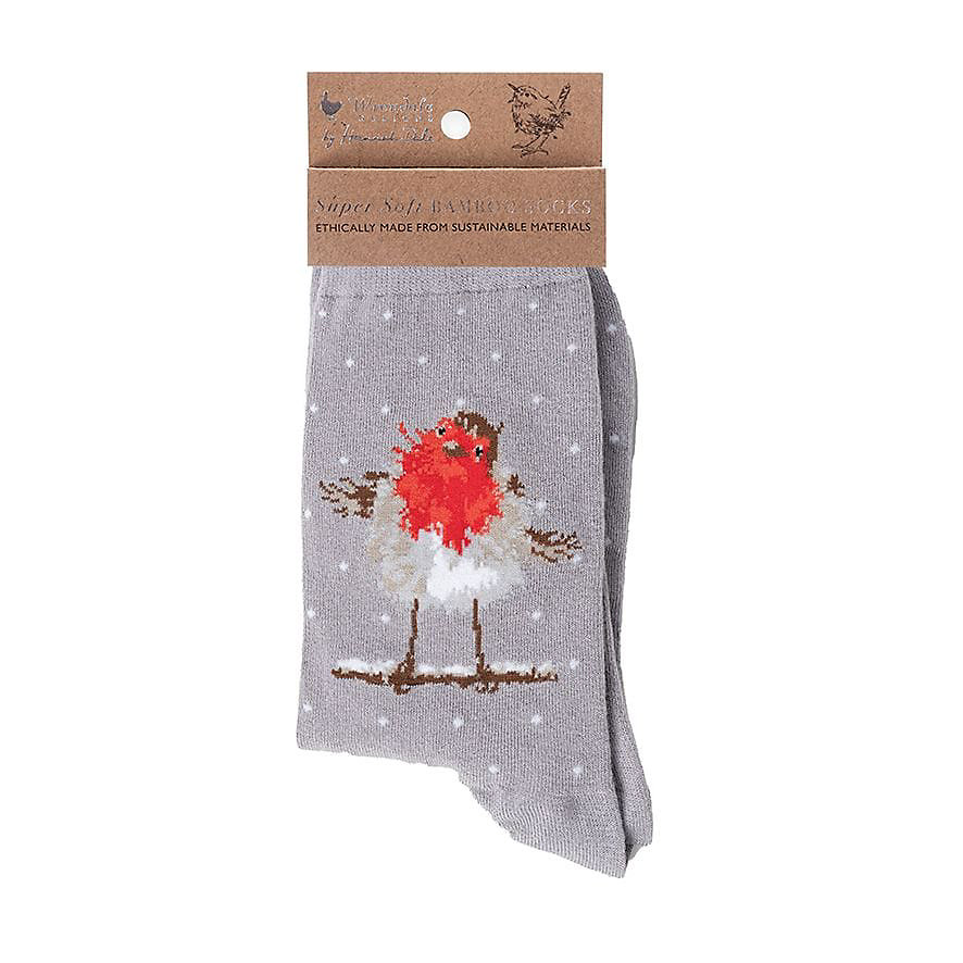 Wrendale Designs Robin Christmas Sock Jolly Robin Grey